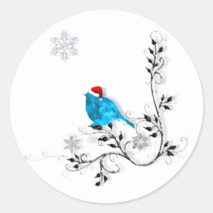 Sticker Rond Bluebird dans un chapeau de Père Noël !