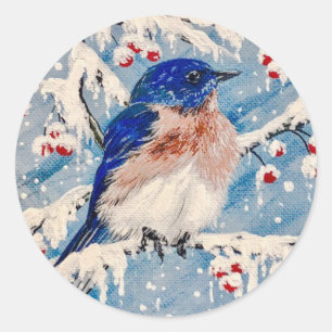 Sticker Rond Bluebird in Berries & Snow ❄️ ❄️ ❄️