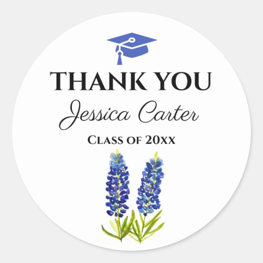 Sticker Rond Bluebonnets Floral Graduation Merci (Devant)