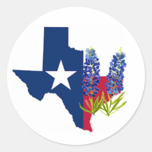 Sticker Rond Bluebonnets Texas State Flowers Lupine Watercolor