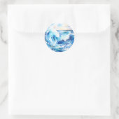 Sticker Rond Blues et blancs tourbillonnants Abstrait Ocean Wav (Sac)