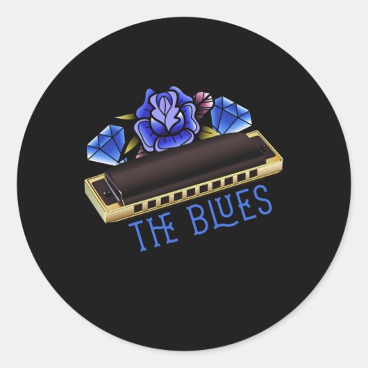 Sticker Rond Blues Harmonica Music Son Jazz Acoustique Cadeau (Devant)