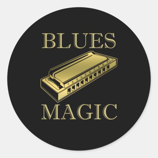 Sticker Rond Blues Magic Instrument Harmonica Music Sound Gift (Devant)
