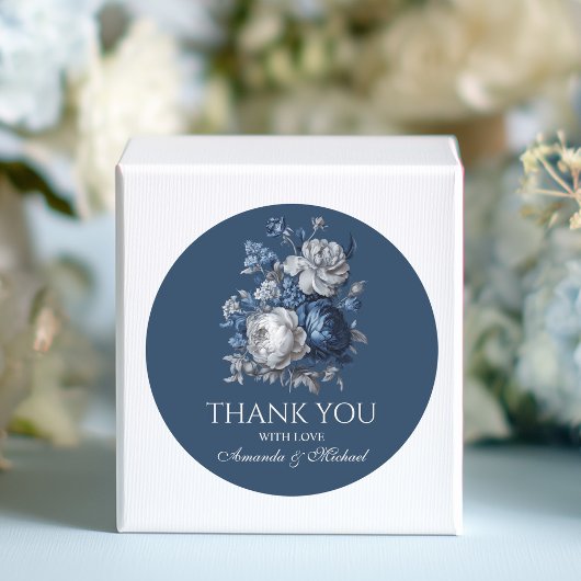 Sticker Rond Blues modernes et Mariage floral gris