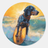Sticker Rond Bluetick Coonhound Beach Plage Plage de surf Peint (Devant)