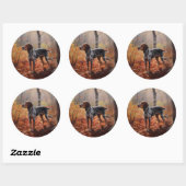 Sticker Rond Bluetick Coonhound en automne Leaves automne Inspi (Feuille)