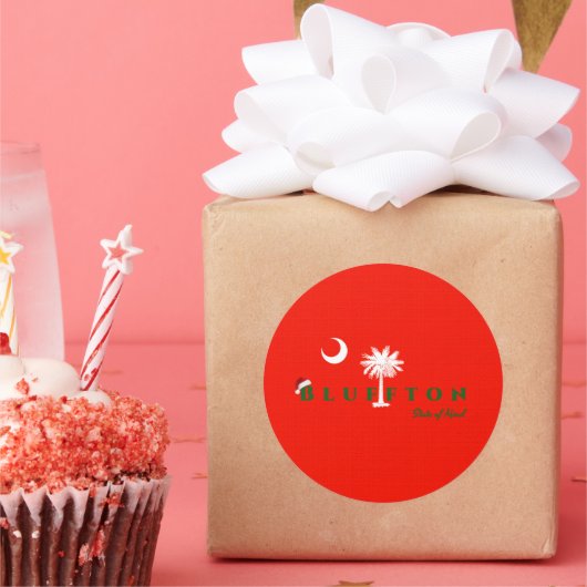 Sticker Rond Bluffton État d'esprit Noël Vacances Rouge Vert (Fête)