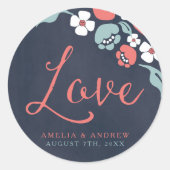 Sticker Rond Bluish Chalkboard Floral Mariage Love (Devant)