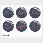 Sticker Rond Bluish Chalkboard Floral Mariage Love (Feuille)