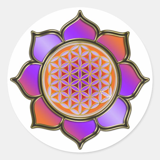 Sticker Rond Blume des Lebens Lotus - violet orange / trans. (Devant)