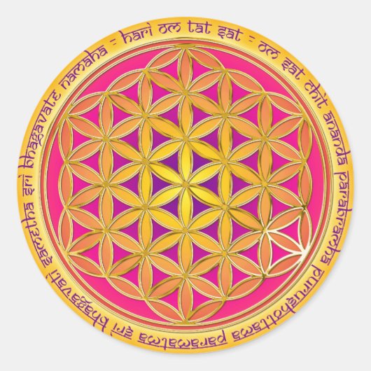 Sticker Rond Blume Des Lebens mit Moola-Mantra (Devant)