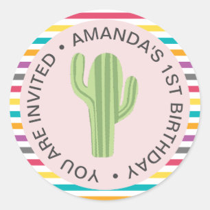 Sticker Rond Blush Avec Des Rayures Colorées Cactus Fiesta Anni
