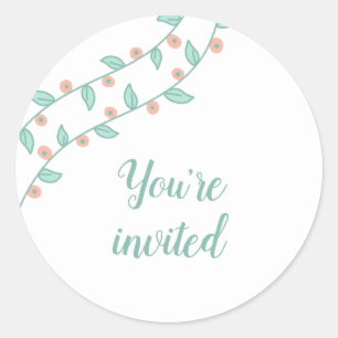 Sticker Rond Blush Berry Vine Baby shower VOUS ÊTES INVITÉ