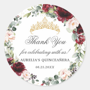 Sticker Rond Blush Burgundy Quinceañera Merci Favoriser