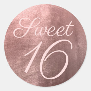 Sticker Rond Blush de feuille d'or rose Sweet Sixteen