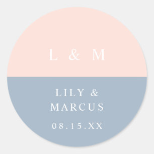 Sticker Rond Blush Dusty Blue Monogramme Minimaliste Mariage Fa