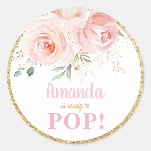 Sticker Rond Blush Floral Baby shower Sur Prêt à Pop Favoriser (Devant)