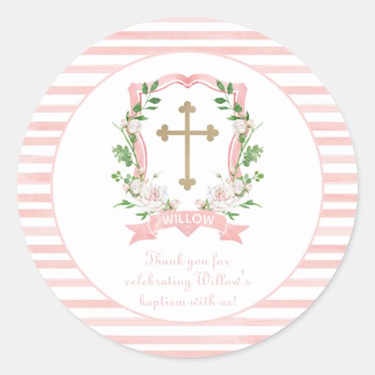 Sticker Rond Blush Floral Baptism Merci (Devant)
