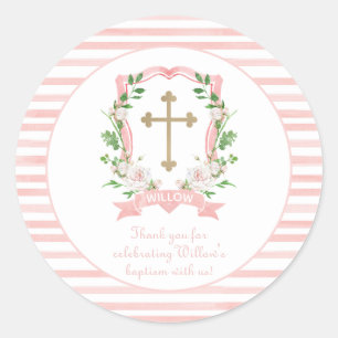 Sticker Rond Blush Floral Baptism Merci