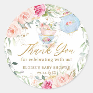 Sticker Rond Blush Floral High Tea Party Bébé nuptiale annivers