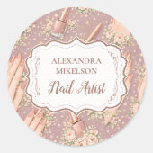 Sticker Rond Blush Floral Nail Technician Business (Devant)