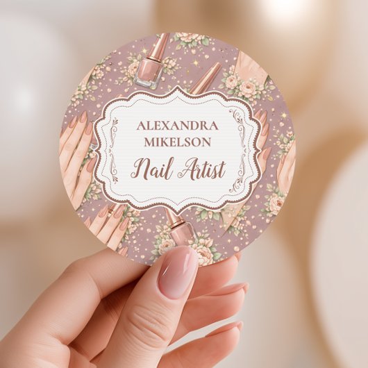 Sticker Rond Blush Floral Nail Technician Business