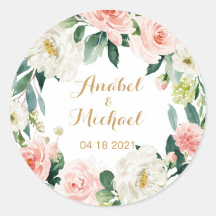 Sticker Rond Blush Floral Personnalisé Romantique