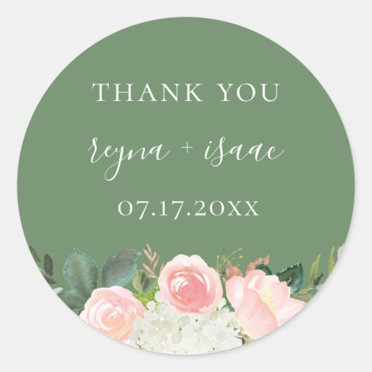 Sticker Rond Blush Garden Floral Wedding Favoriser (Devant)