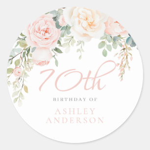 Sticker Rond Blush & Ivory Flowers 70e anniversaire fête