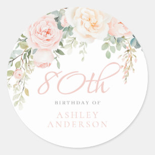 Sticker Rond Blush & Ivory Flowers 80e fête d'anniversaire
