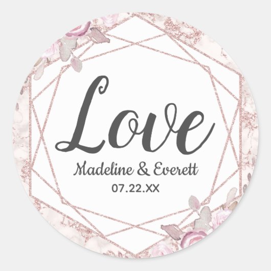Sticker Rond Blush Marble géométrique Floral Monogramme Amour (Devant)