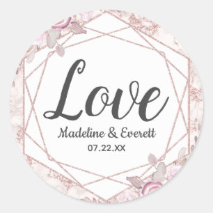 Sticker Rond Blush Marble géométrique Floral Monogramme Amour