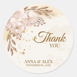 Sticker Rond Blush Orchidée & Aquarelle Dorée Bohème Rustique