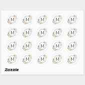 Sticker Rond Blush Pink Aquarelle Fleurs Monogramme (Feuille)