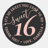 Sticker Rond Blush Pink Black Sweet 16e fête d'anniversaire Fav (Devant)