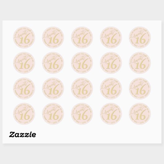 Sticker Rond Blush Pink Gold Sweet 16e fête d'anniversaire Favo (Feuille)