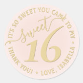 Sticker Rond Blush Pink Gold Sweet 16e fête d'anniversaire Favo (Devant)