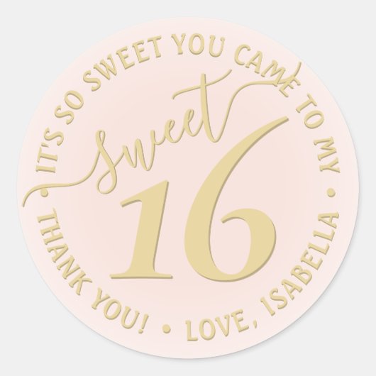 Sticker Rond Blush Pink Gold Sweet 16e fête d'anniversaire Favo (Devant)