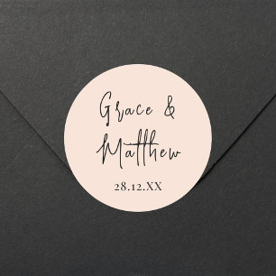 Sticker Rond Blush Pink Personnalisé Noms Mariage Cadeau Favori