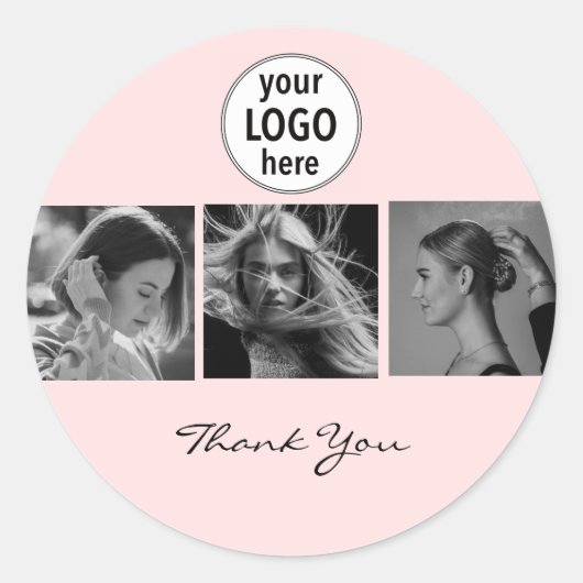 Sticker Rond Blush Pink Photo Black Script Hair Stylist  (Devant)