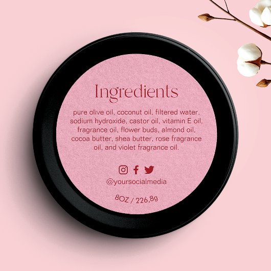 Sticker Rond Blush Pink Round Ingredients Product Label 