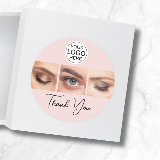 Sticker Rond Blush Pink Script Logo Photo Lashes Thank You