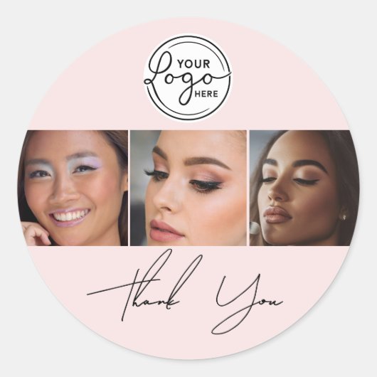 Sticker Rond Blush Pink Script Logo Photo Lashes Thank You  (Devant)
