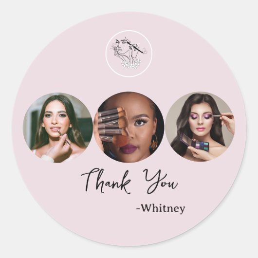 Sticker Rond Blush Pink Script Logo Photo Makeup Artist (Devant)