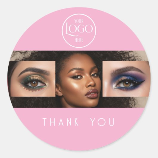 Sticker Rond Blush Pink Script Logo Photo Makeup Thank You (Devant)