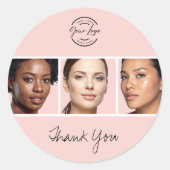 Sticker Rond Blush Pink Script Logo Photo Makeup Thank You (Devant)