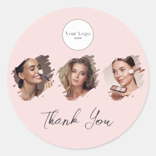 Sticker Rond Blush Pink Script Logo Photo Makeup Thank You (Devant)