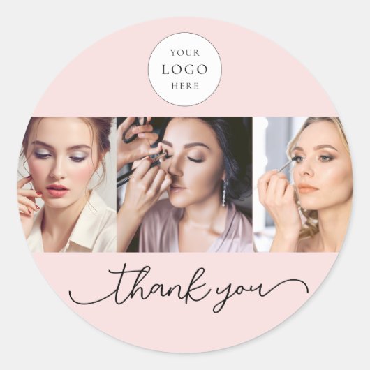 Sticker Rond Blush Pink Script Logo Photo Makeup Thank You (Devant)