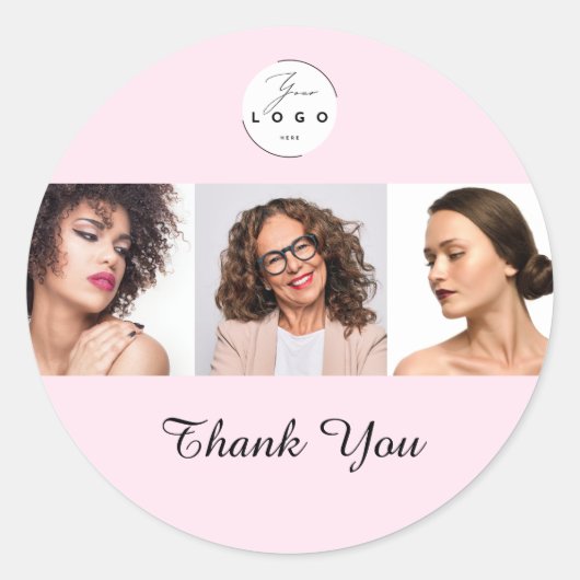 Sticker Rond Blush Pink Script Logo Photo Makeup Thank You (Devant)