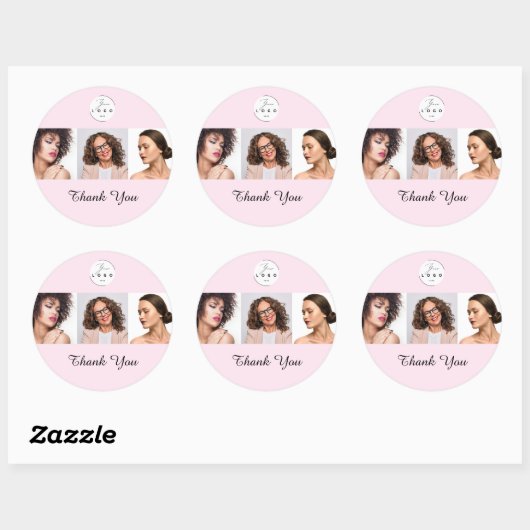 Sticker Rond Blush Pink Script Logo Photo Makeup Thank You (Feuille)